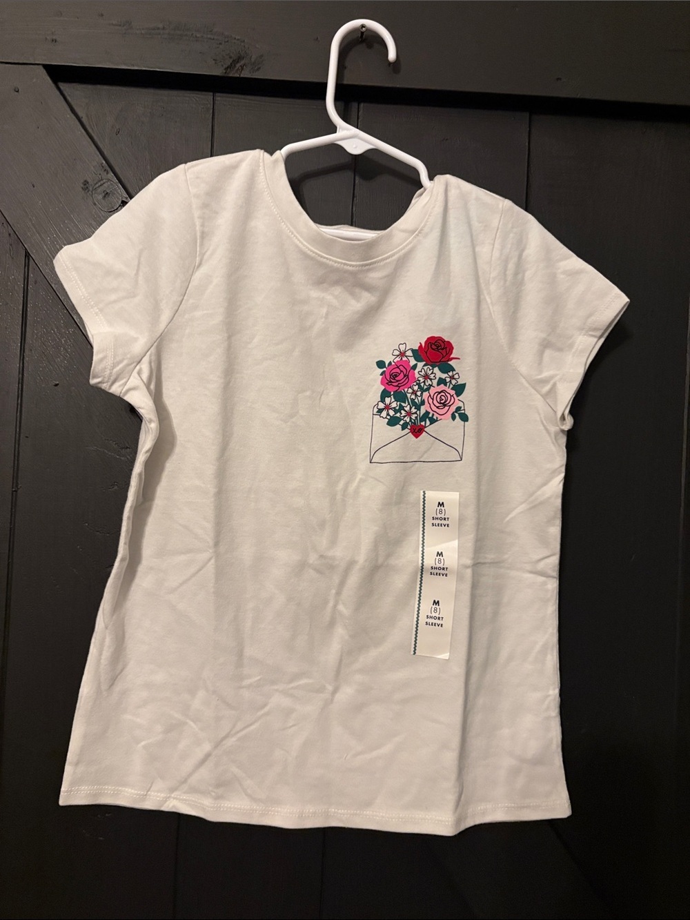 Cat & Jack White Tee with Pink & Red Floral Envelope Graphic